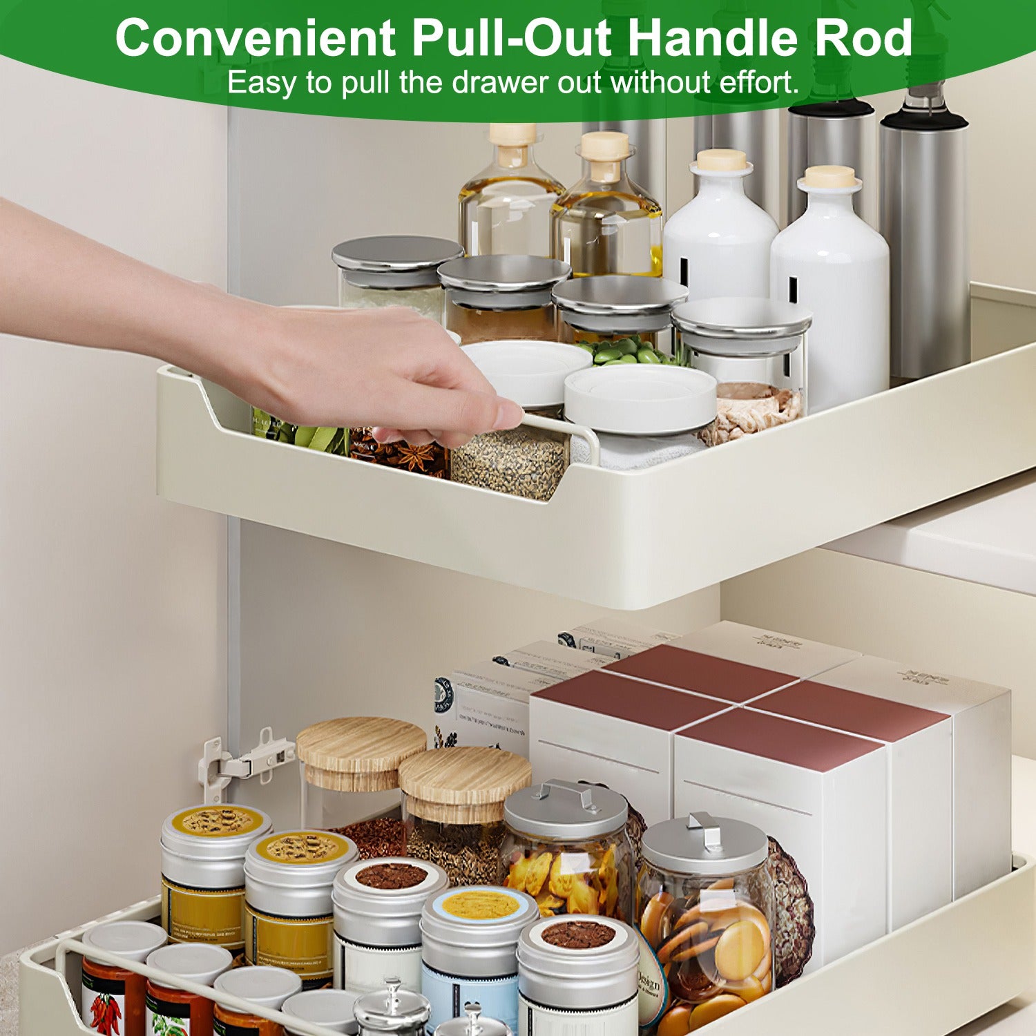 2Pcs Pull Out Cabinet Organizers Sliding Shelf Heavy Duty Drawers