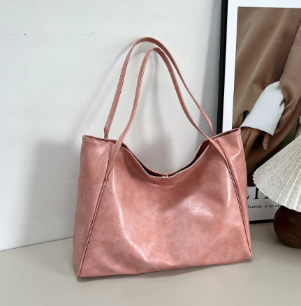 Retro Soft Leather Handbag Large Capacity Korean Style Shoulder Bag For Women