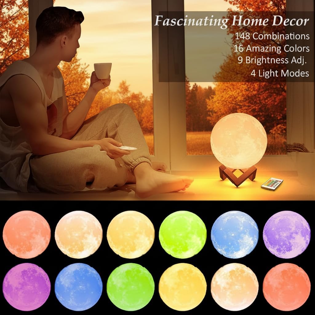 16-Color LED Moon Lamp with Stand & Remote