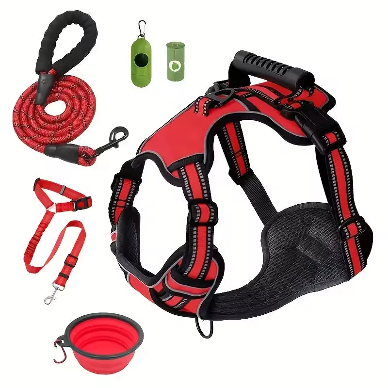 Premium Tactical Dog Harness Set Travel Kit Leash Bowl Belt
