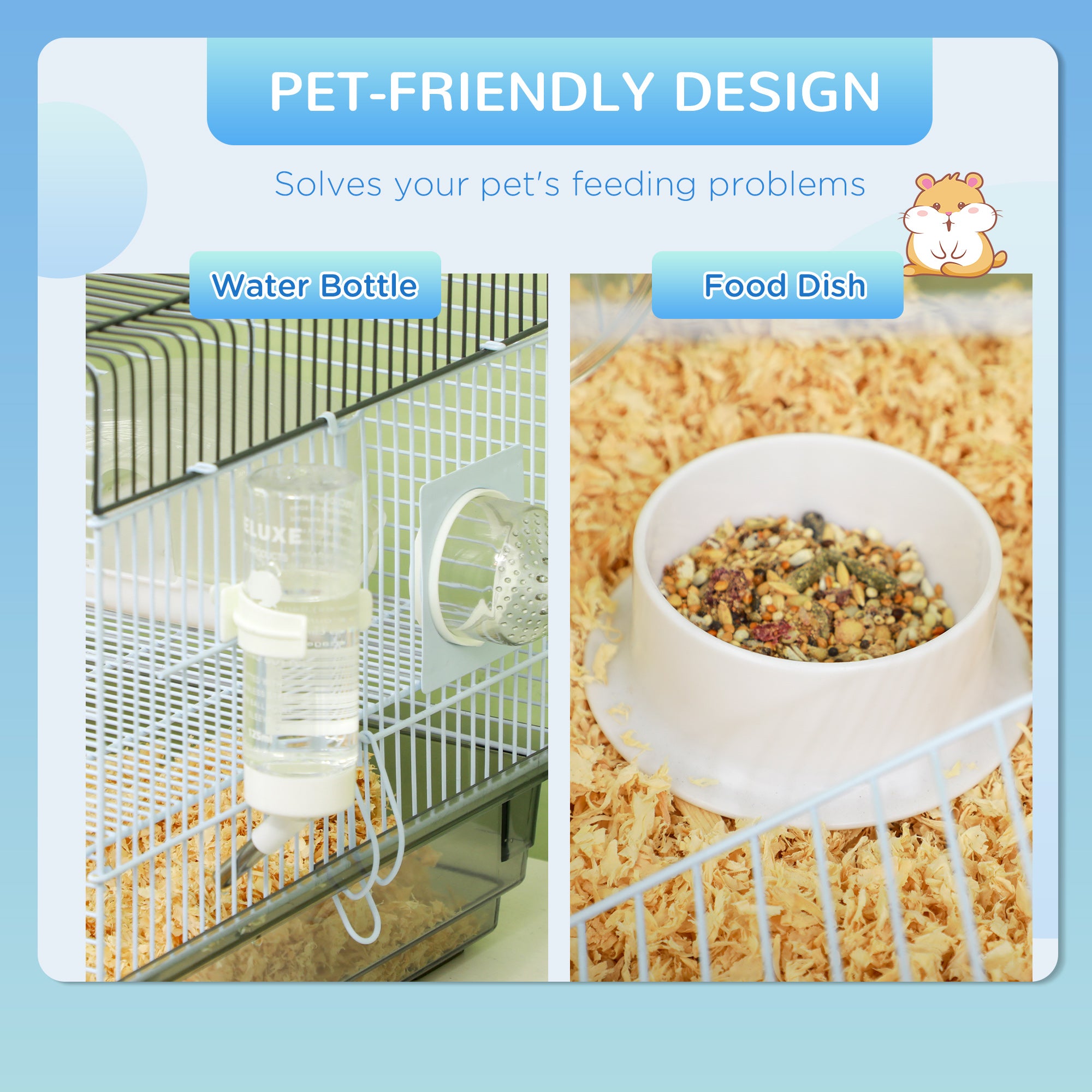 Premium Small Animal Cage with Tubes Wheel Bottle and Dish