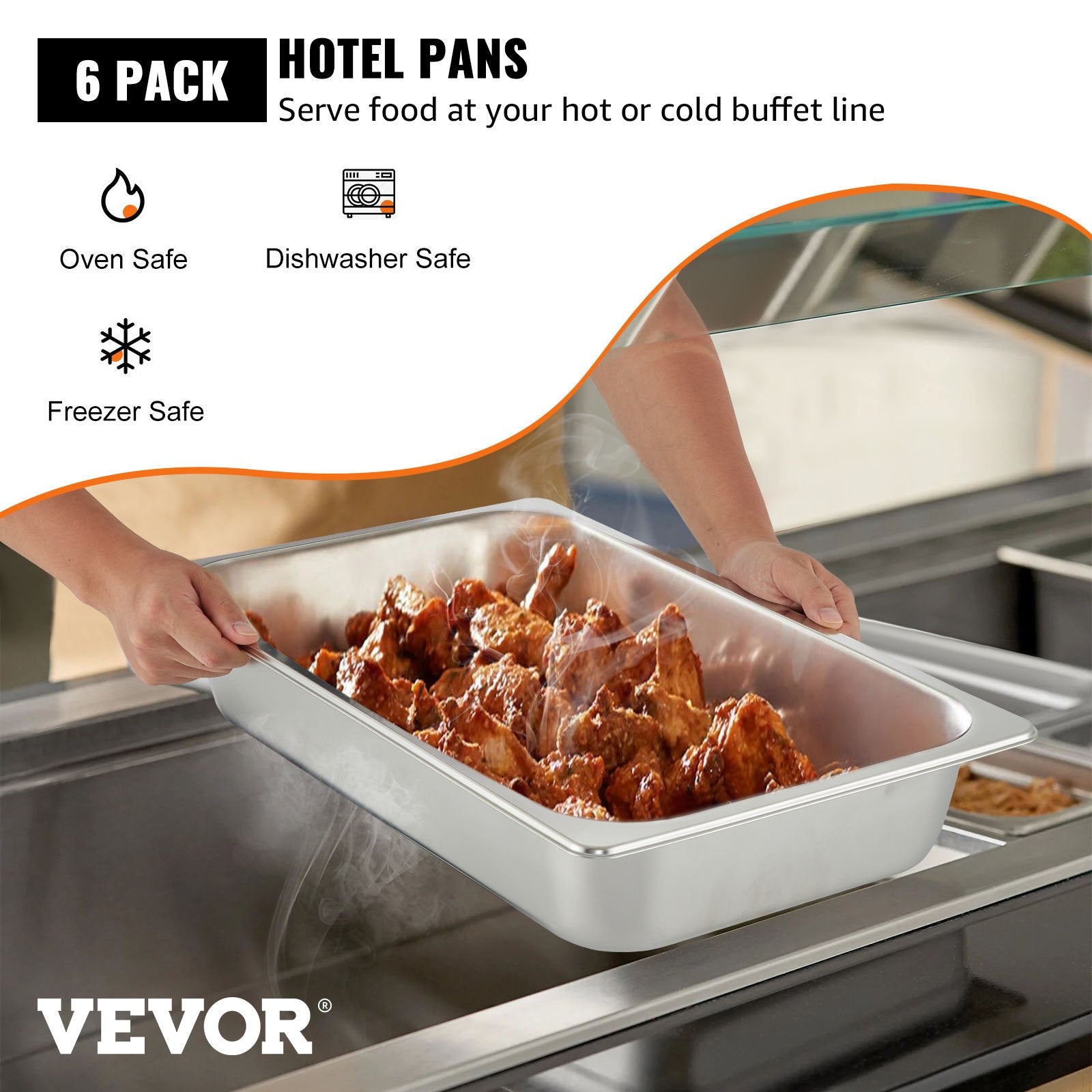 6-Pack Stainless Steel Steam Table Pans Full Size Deep 13L