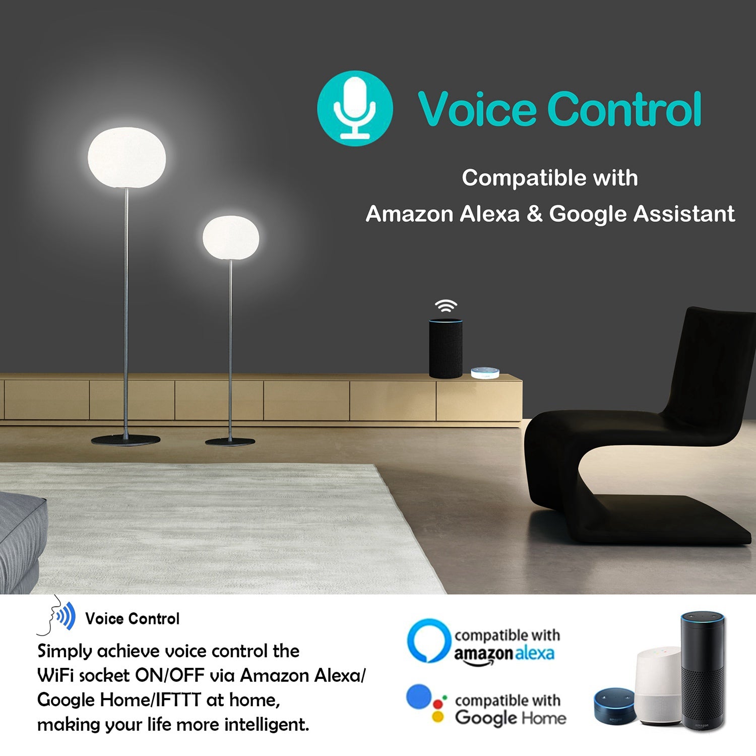 WiFi Smart Plug with App Remote Control & Voice Assistant Support
