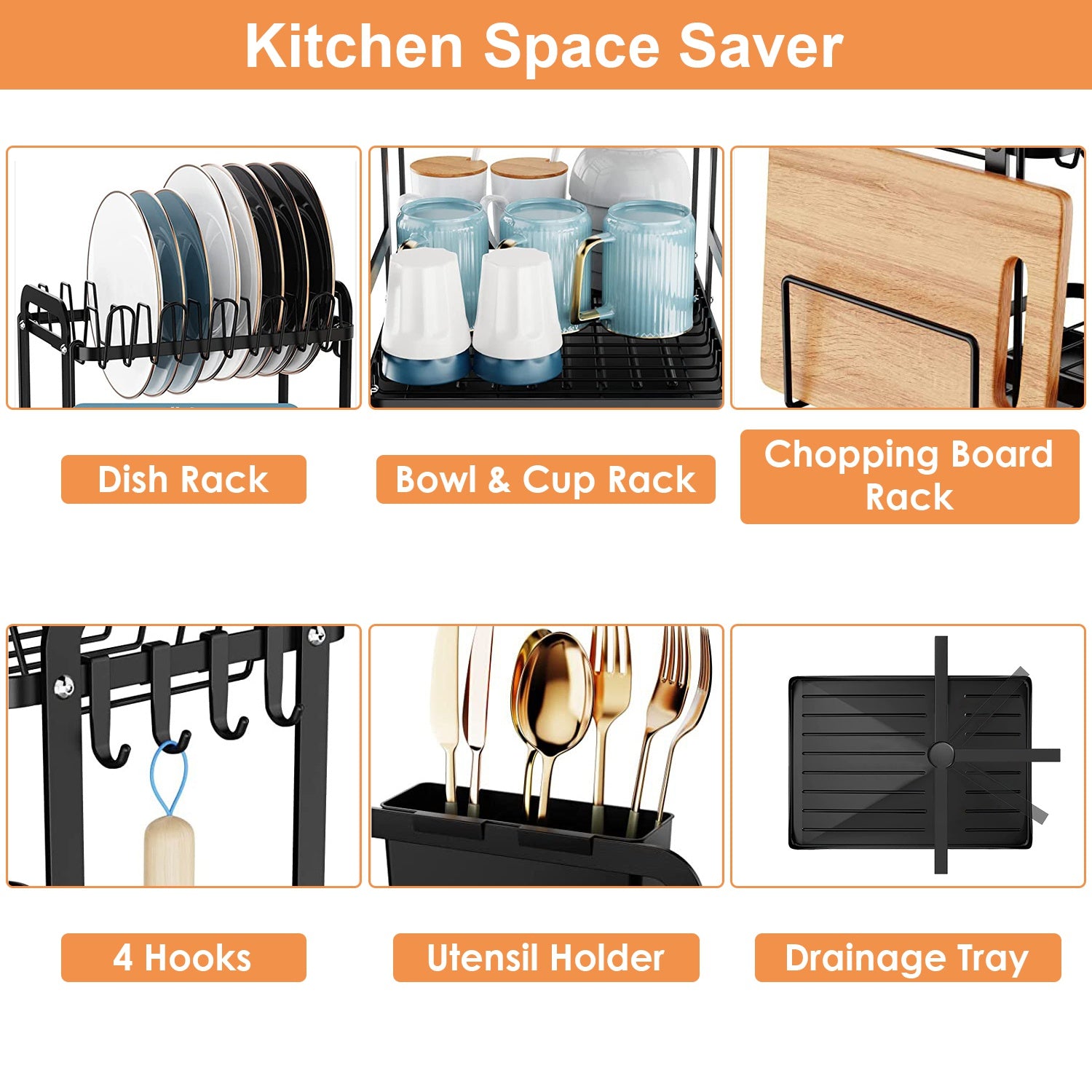 2 Tier Dish Drying Rack with Drainage Tray