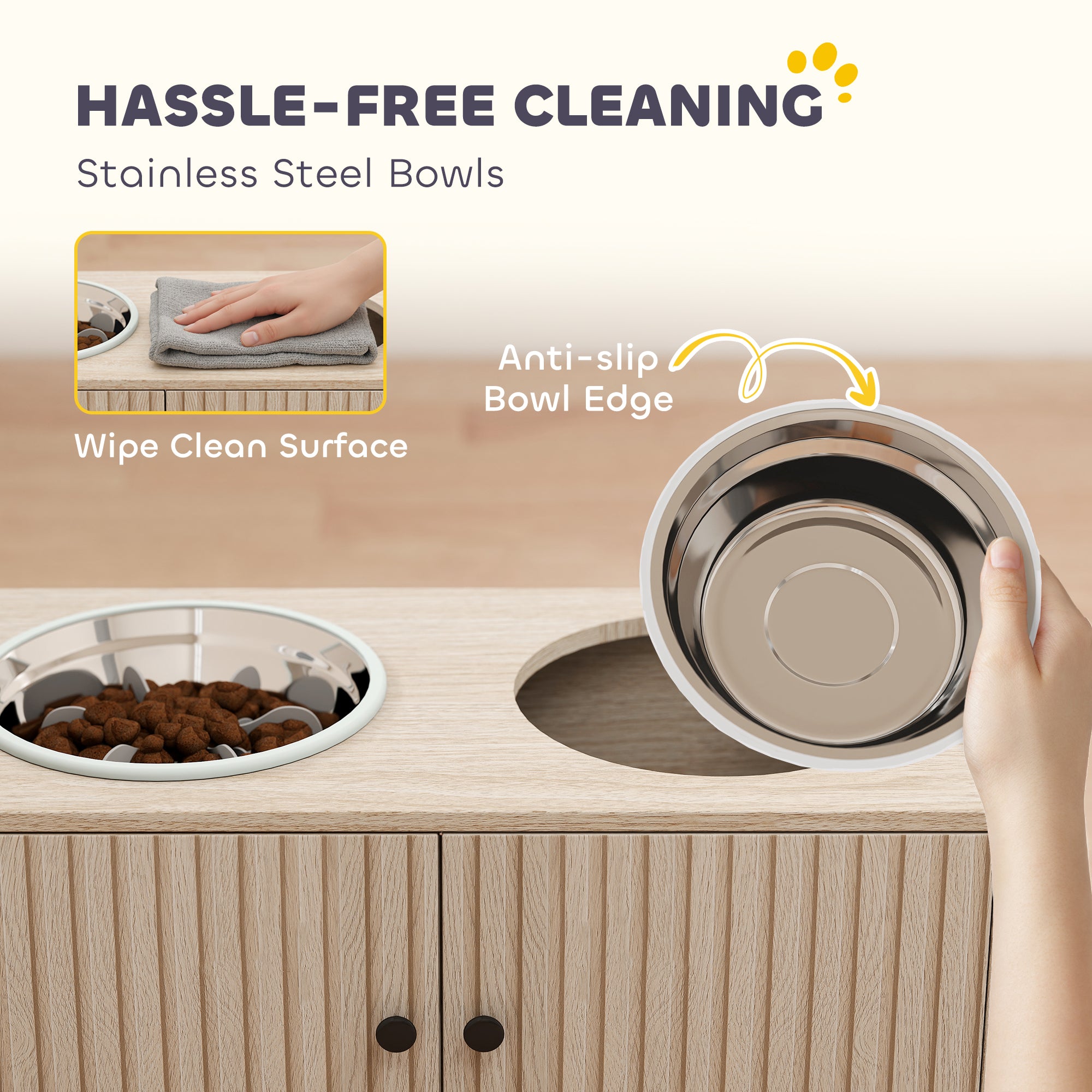 Elevated Dog Bowls with Storage Cabinet Slow Feeder Station