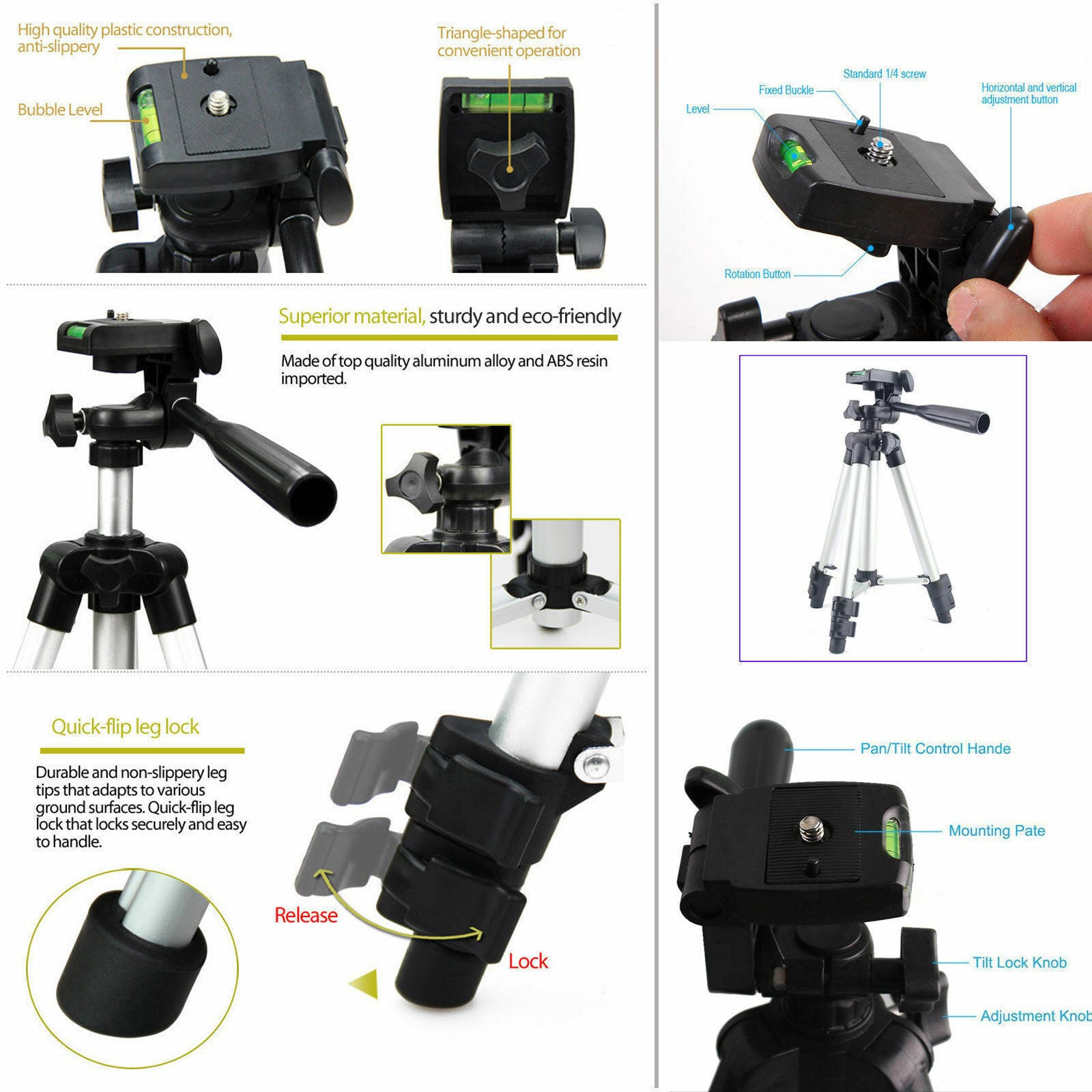 Professional Camera Tripod Stand Phone Holder Portable Mount