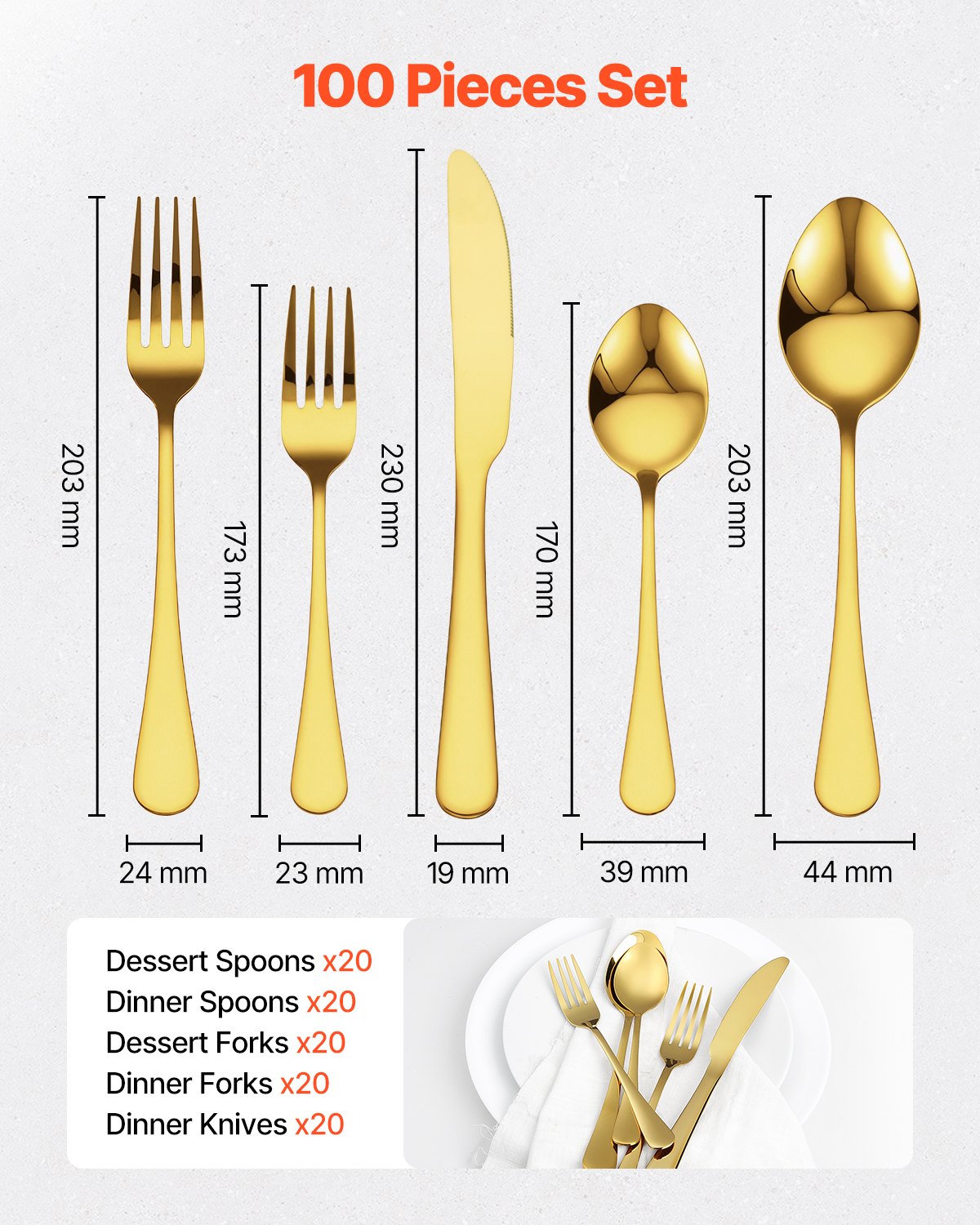 100-Piece Stainless Steel Silverware Set Flatware for 20 People