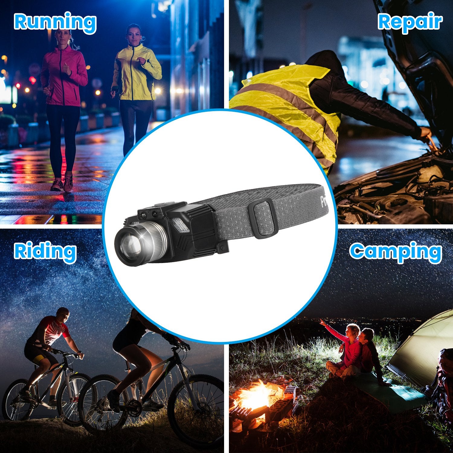 Powerful Motion Sensor LED Headlamp Zoomable Rechargeable
