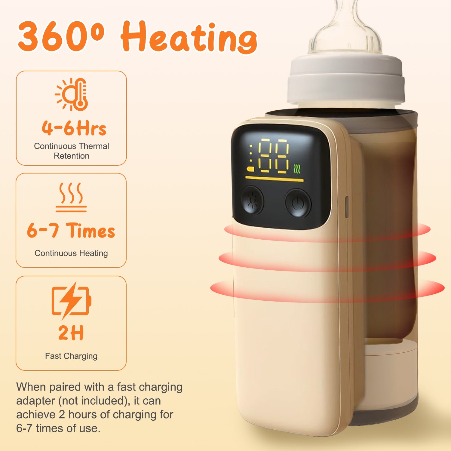 Portable Baby Bottle Warmer USB Rechargeable 6 Temperature