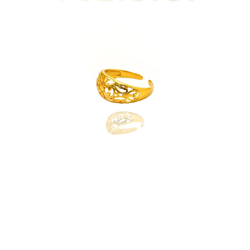Luxury 24K Gold Flower Ring Adjustable Elegant Statement Band