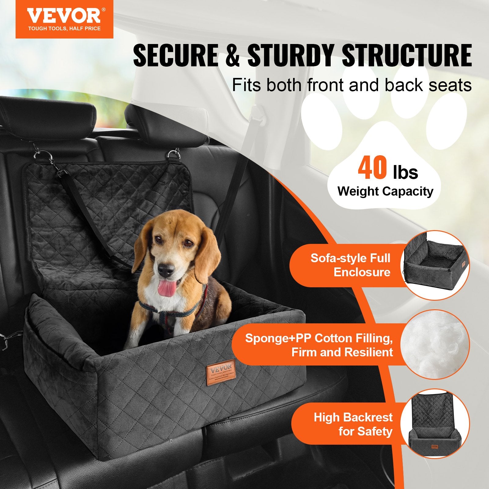 Dog Booster Car Seat for Small & Medium Dogs – Elevated Pet Travel Seat up to 40 lbs
