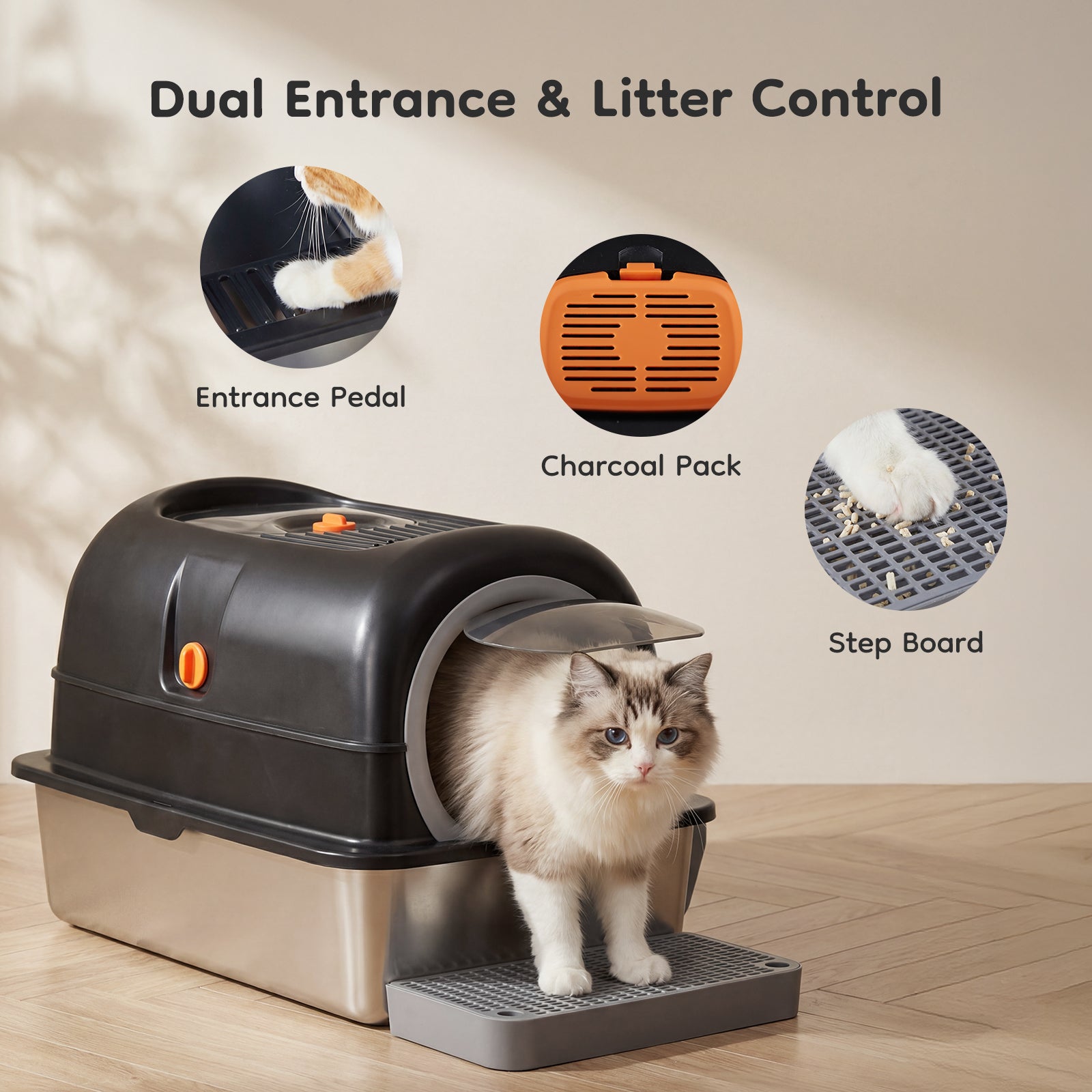 Double-Entry Convertible Cat Litter Box – Covered & Open Top Cat Toilet with Odor Control