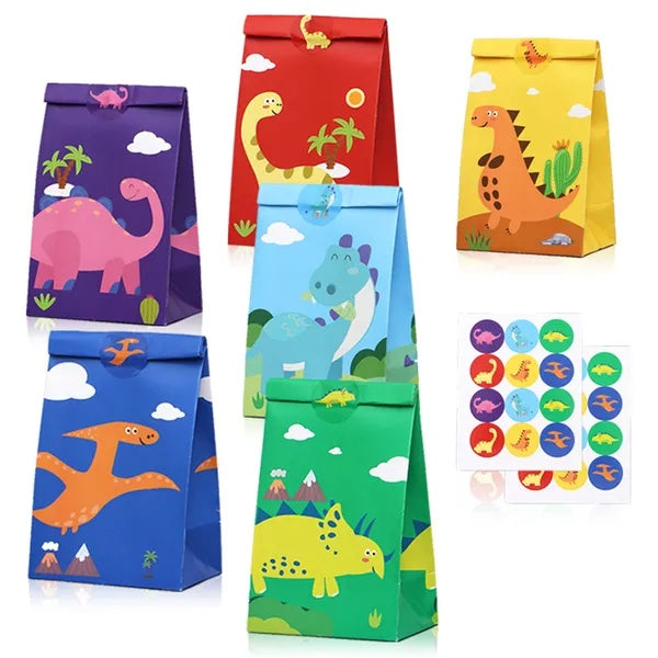 12 Pack Christmas Dinosaur Candy Bags with Stickers Party Gift Bags