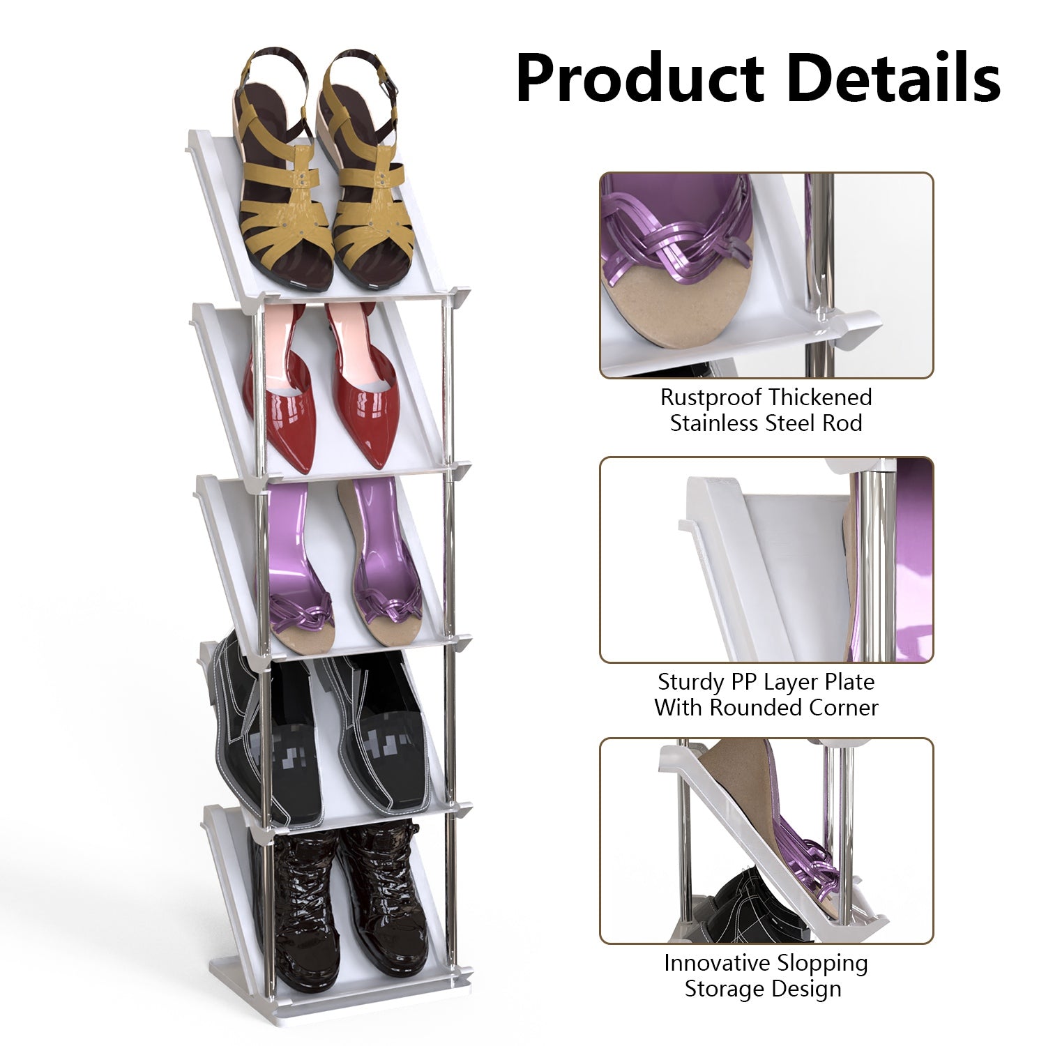 Space Saving 8-Tier Vertical Shoe Rack Narrow Storage Organizer