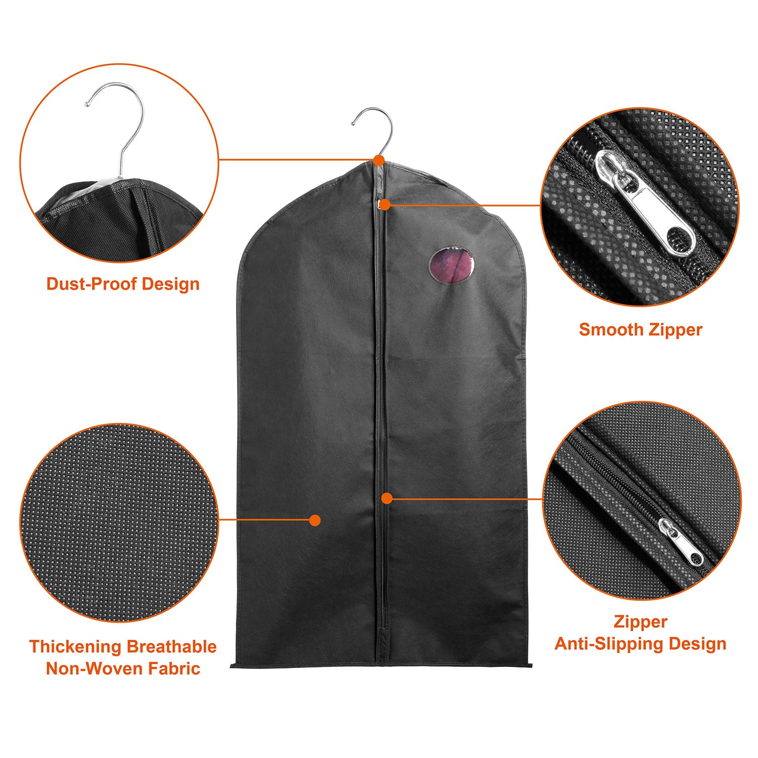 5Pcs Garment Bags 39in Hanging Suit Cover with Zipper Window