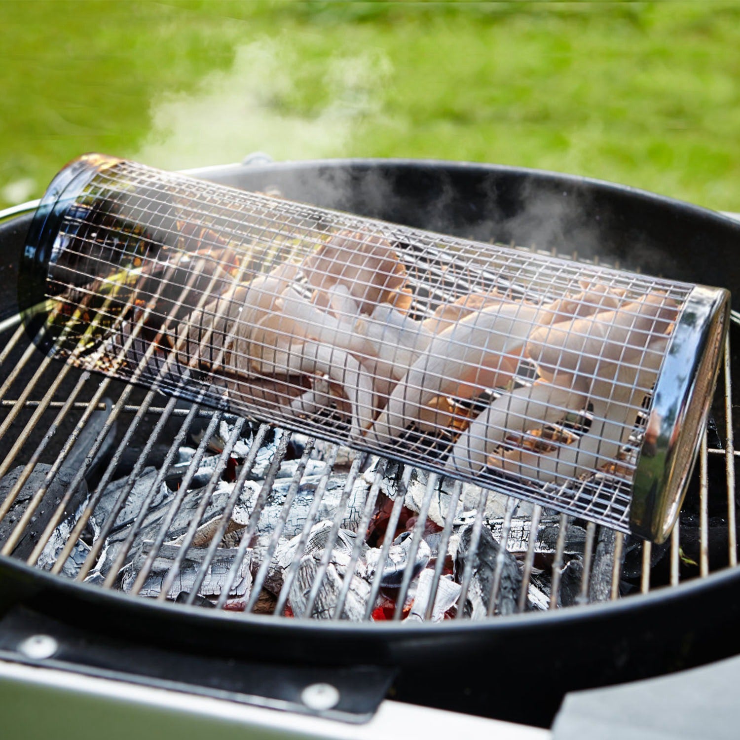 2Pcs Stainless Steel BBQ Rolling Grill Basket