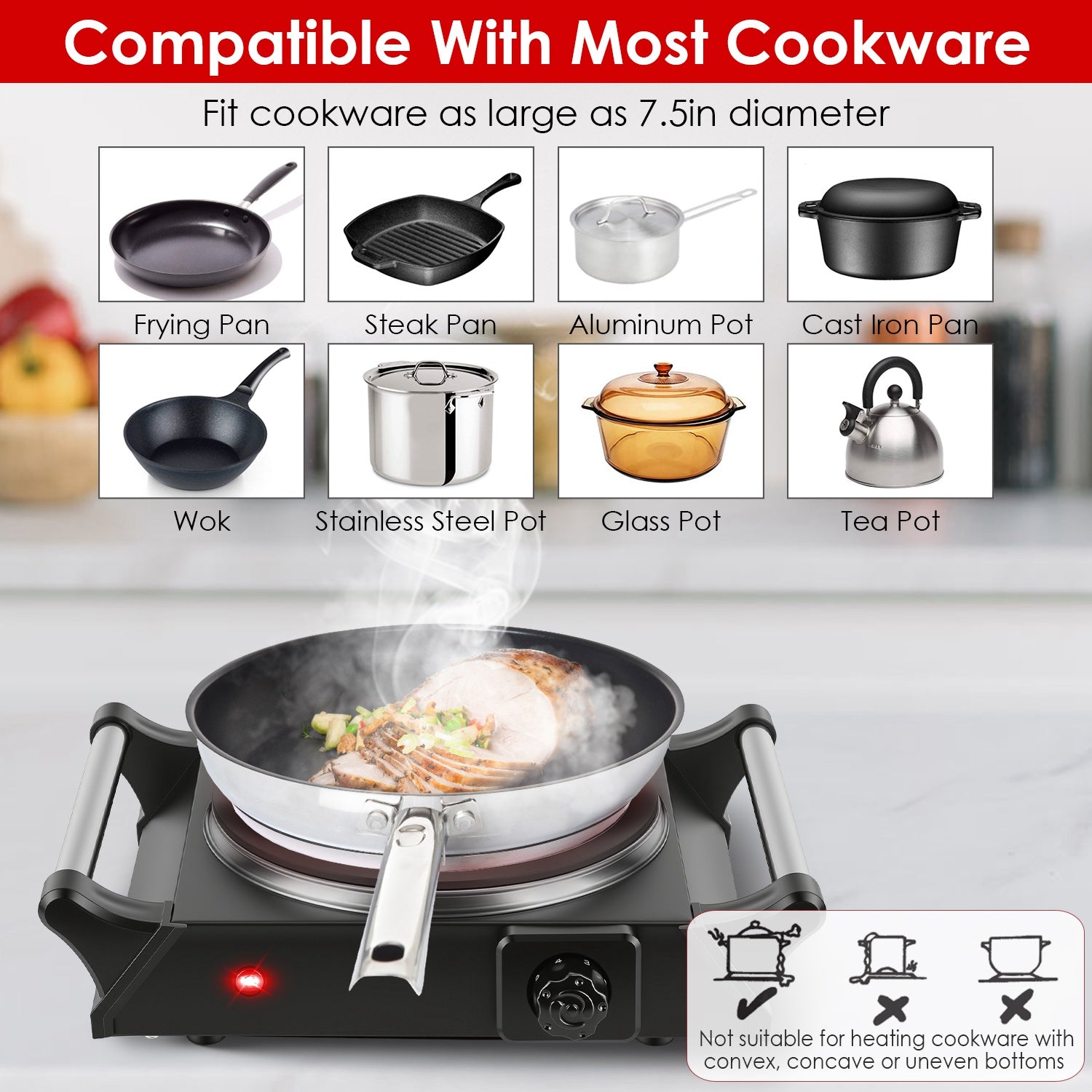Portable Electric Hot Plate Single Burner 1000W Fast Heating Stove