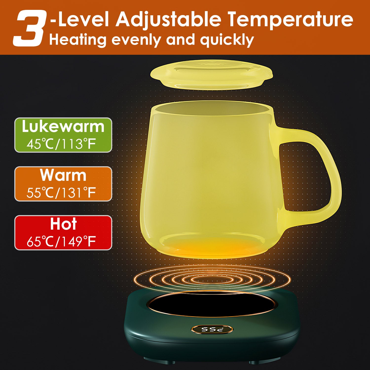 Electric Coffee Mug Warmer for Desk with 3 Temperature Settings