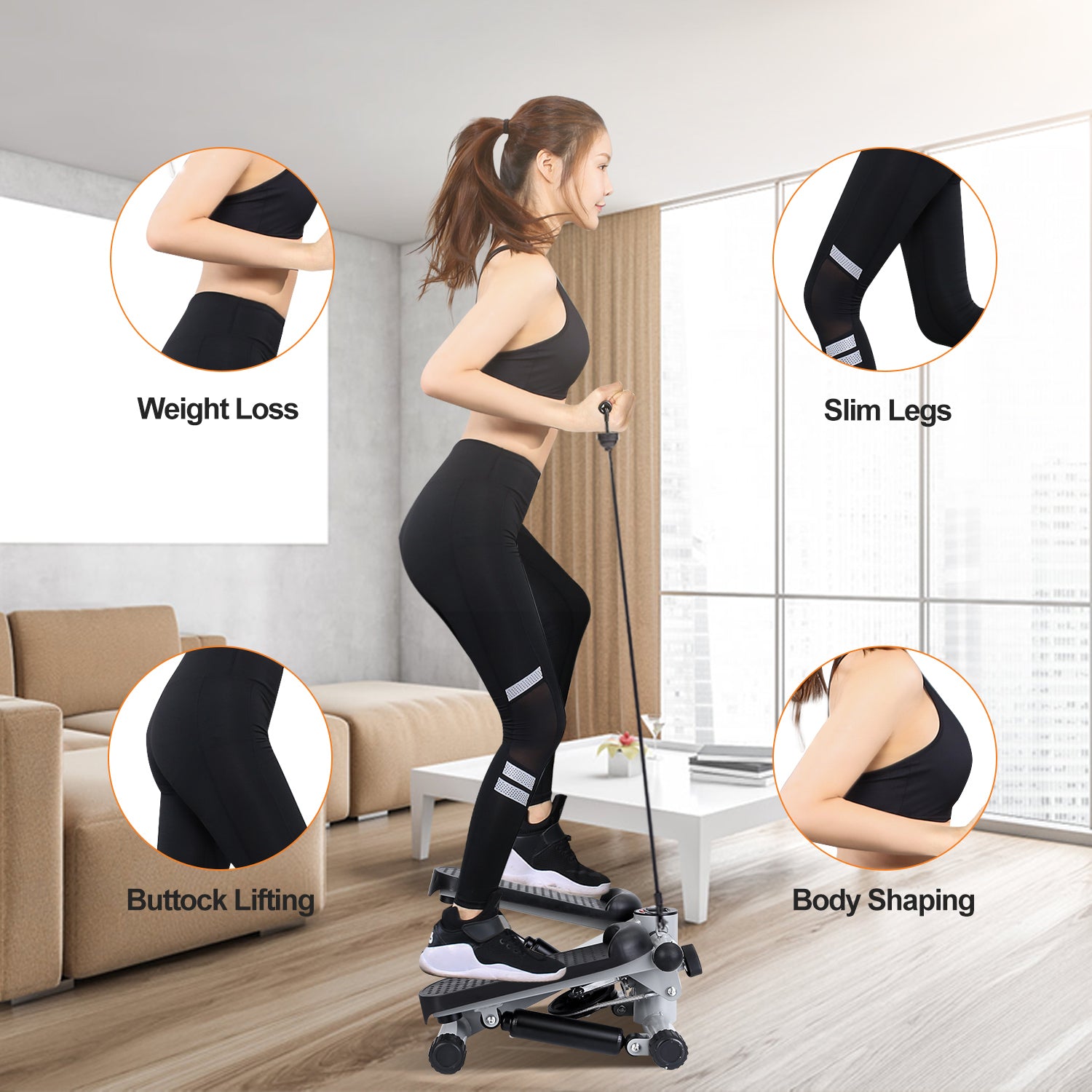 330.7lbs Capacity Mini Fitness Stepper with Resistance Bands LCD Monitor Stair Stepper