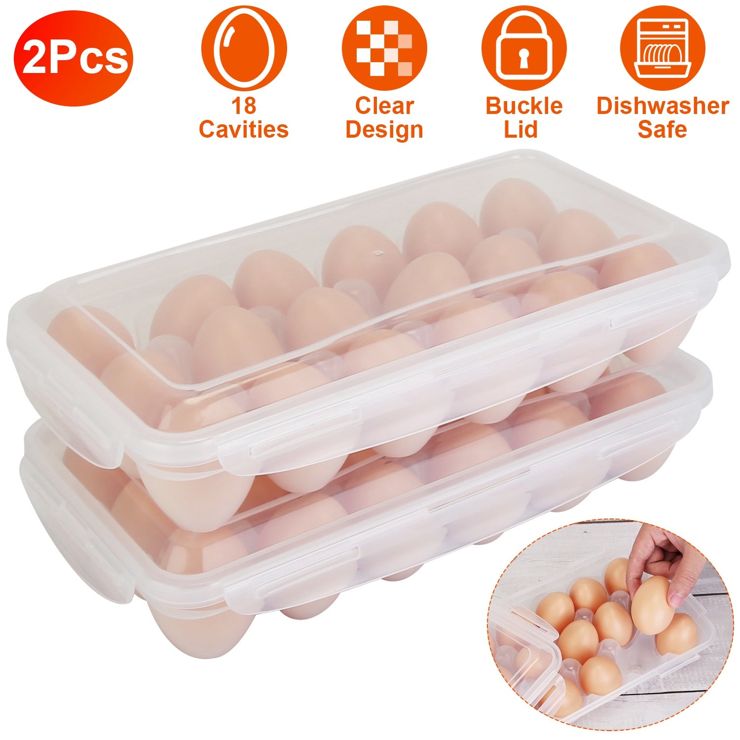 2Pcs Stackable Plastic Egg Holder for Refrigerator