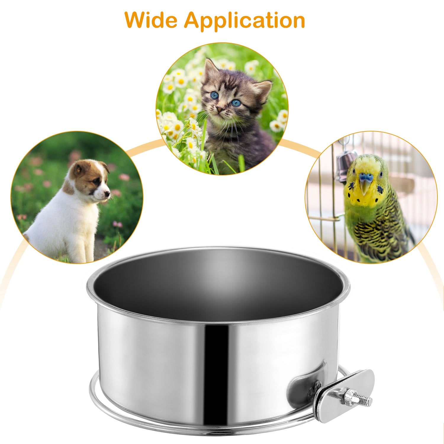 Stainless Steel Hanging Dog Bowl with Clamp Detachable Design