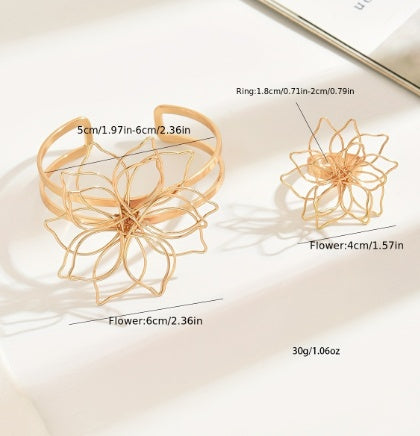 Luxury Women Jewelry Set Ring Bracelet Geometric Floral Design