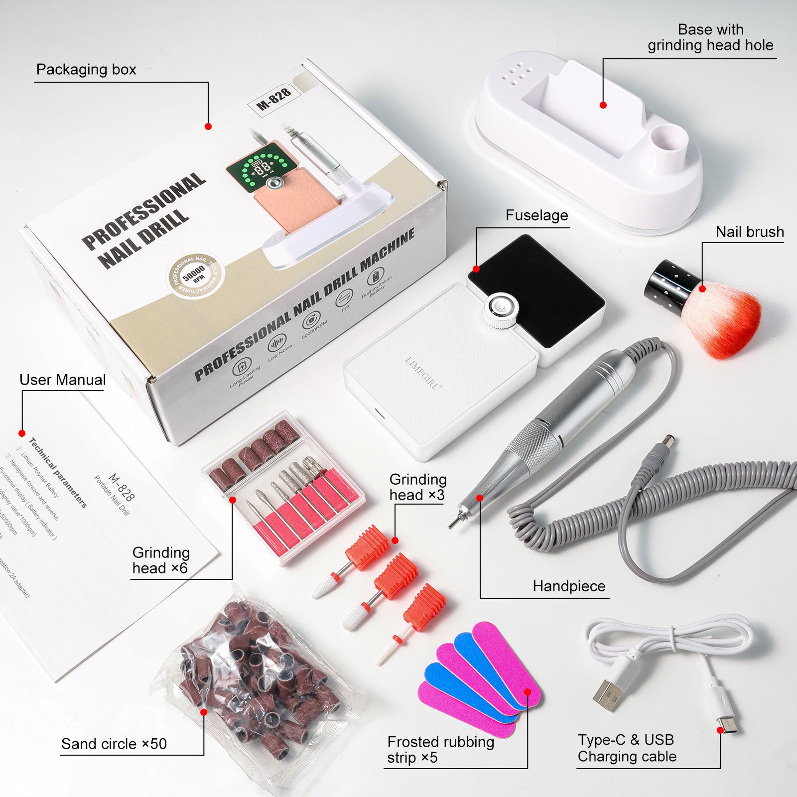 50000RPM Portable Rechargeable Nail Drill