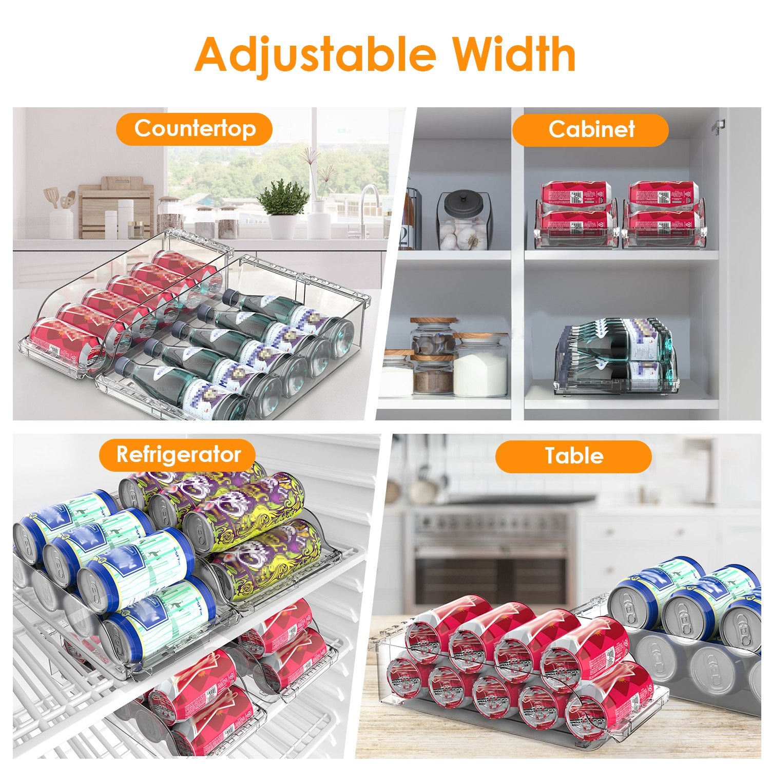 4Pcs Adjustable Soda Can Organizer Clear Fridge Dispenser