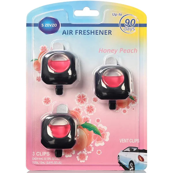 3-Pack Peach Scent Car Vent Clip Air Freshener Long Lasting