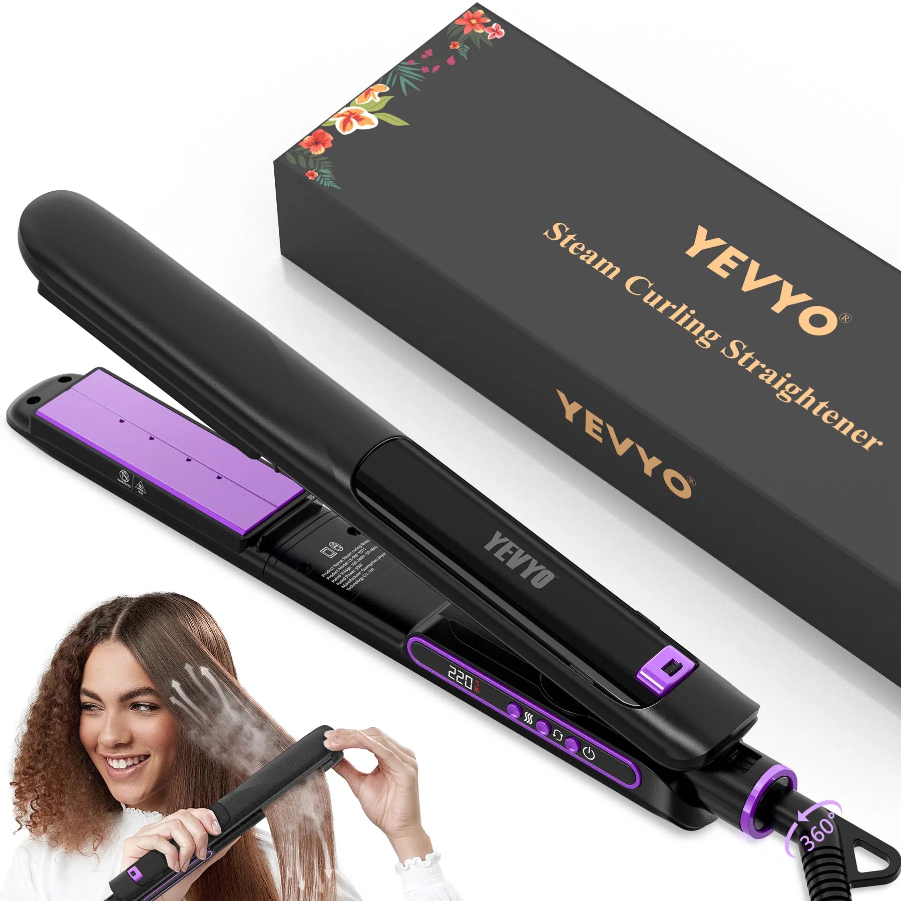 Professional Steam Hair Straightener - Titanium Anti-Frizz Flat Iron