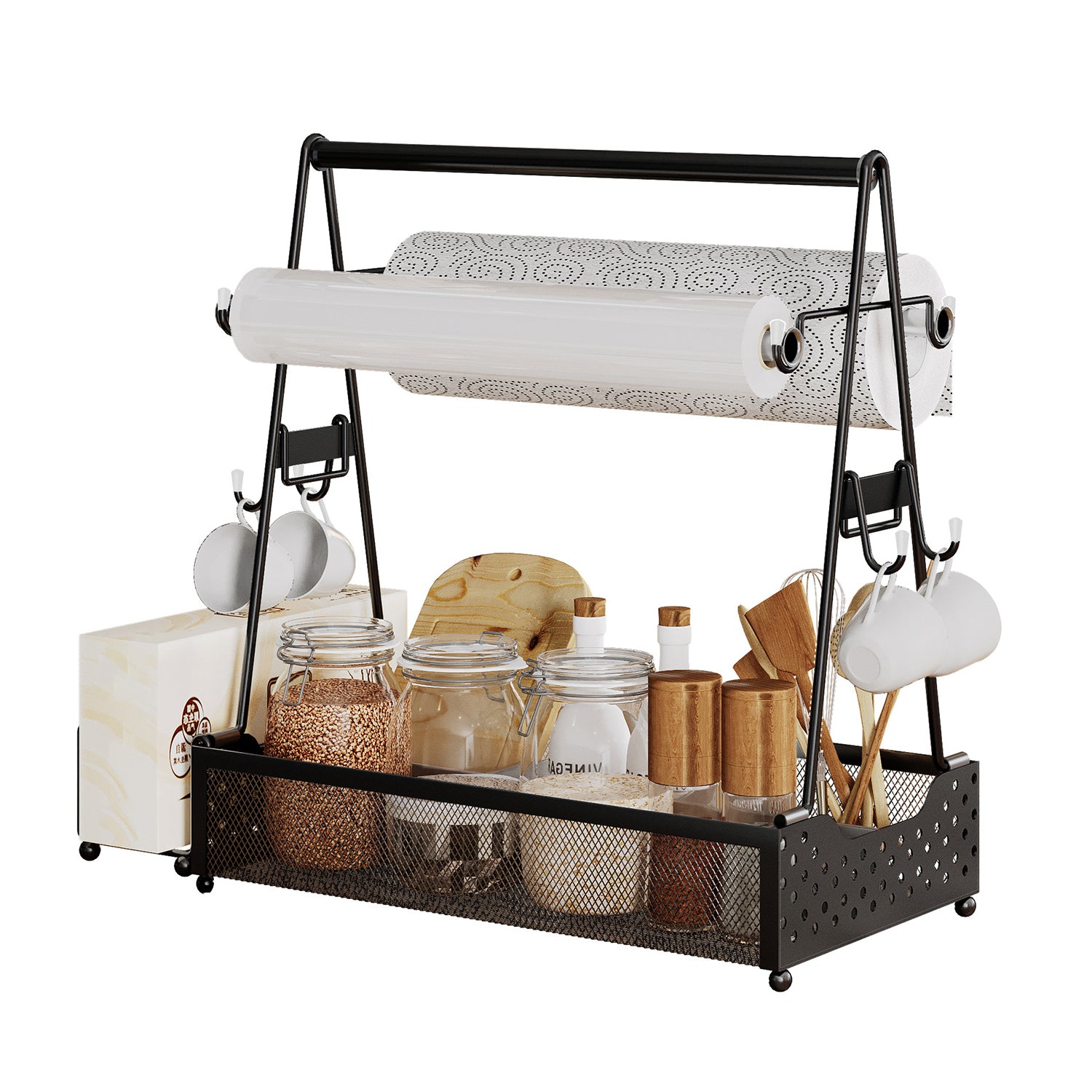 Metal Grill Utensil Caddy with Paper Towel Holder