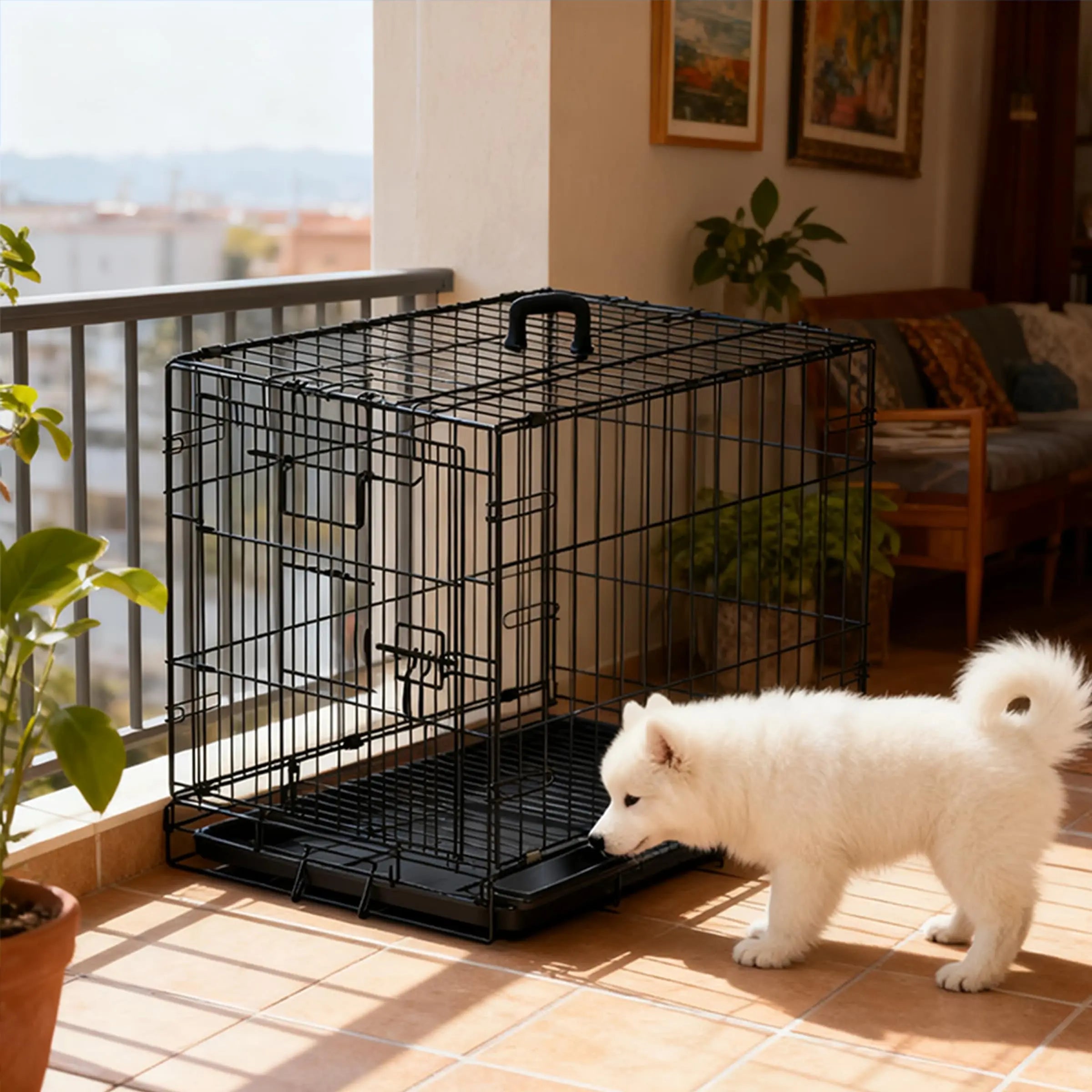 Ultimate 30 Inch Black Wire Dog Cage Secure Double Lock Design