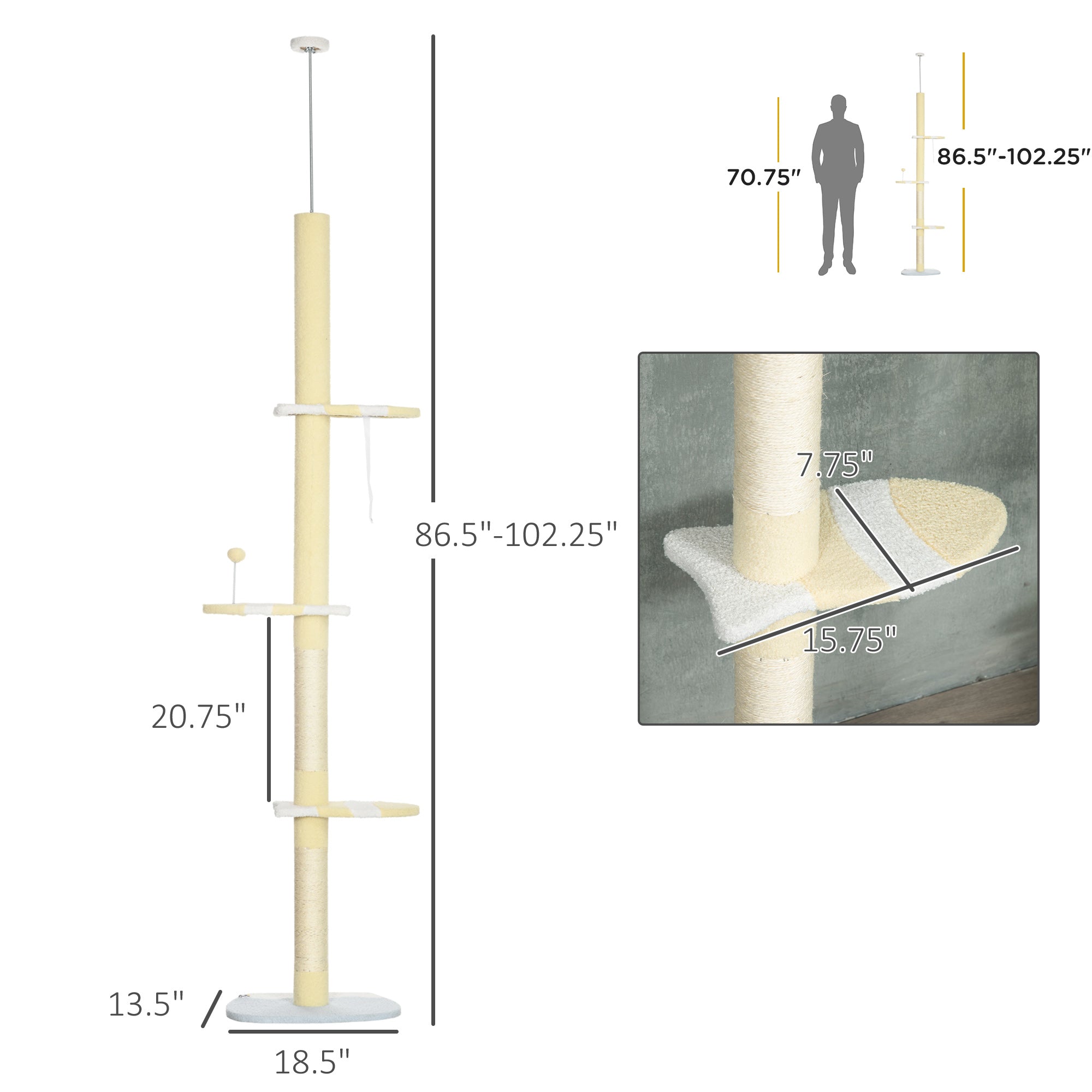 Premium 4 Tier Floor to Ceiling Cat Tree Adjustable Indoor Tower