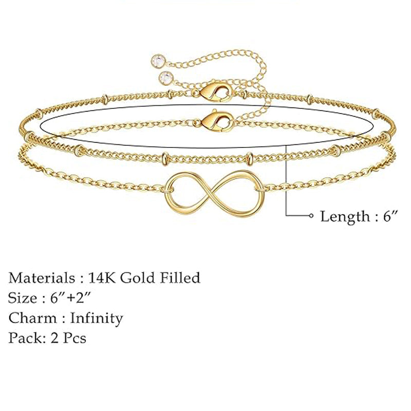 Luxury 14K Gold Layered Bracelet Dainty Adjustable Chain Set