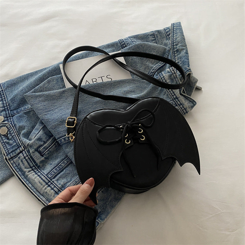 Heart Shape Crossbody Bag with Bat Wing Strap Unique Shoulder Style