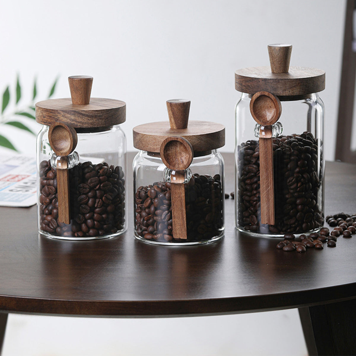 3Pcs Glass Storage Jars with Spoons for Coffee Tea & Candy