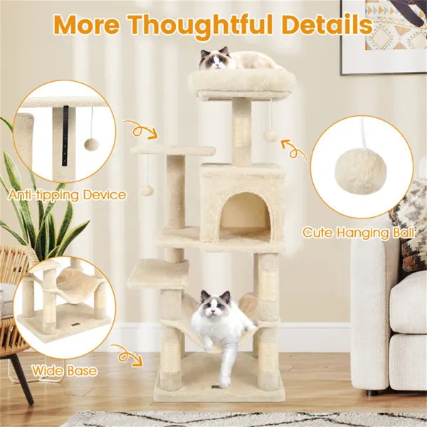 Premium Multi Level Cat Tree with Condo Hammock and Top Perch