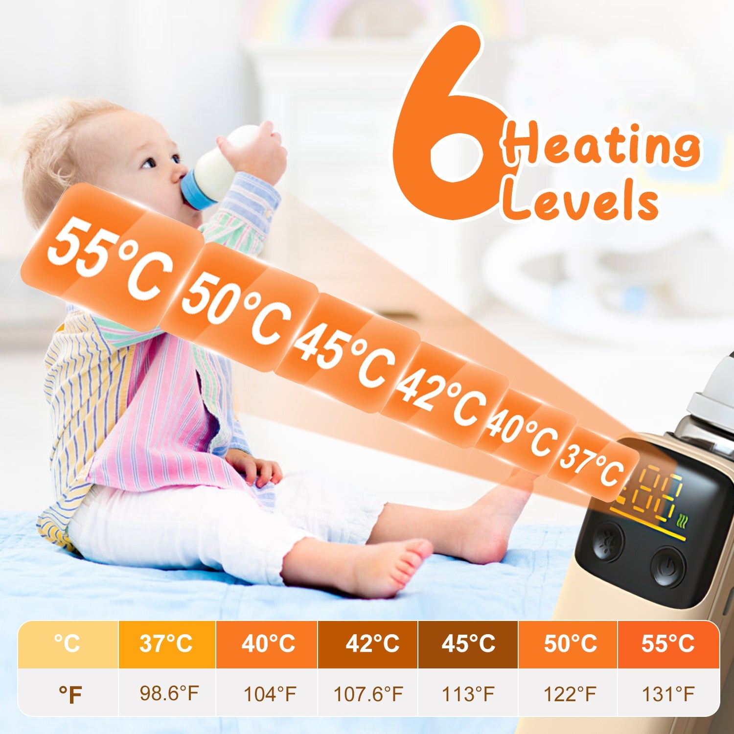 Portable Baby Bottle Warmer USB Rechargeable 6 Temperature