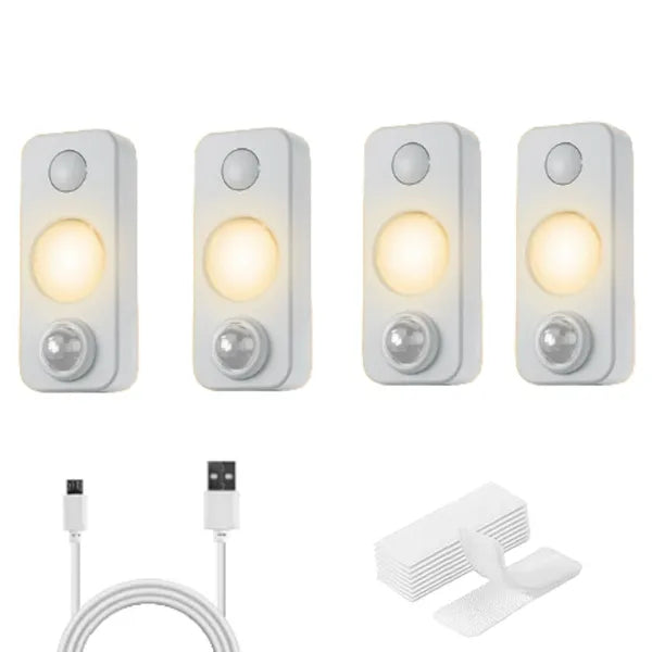 4 PCS Motion Sensor LED Lights Rechargeable USB Cabinet Lighting Set