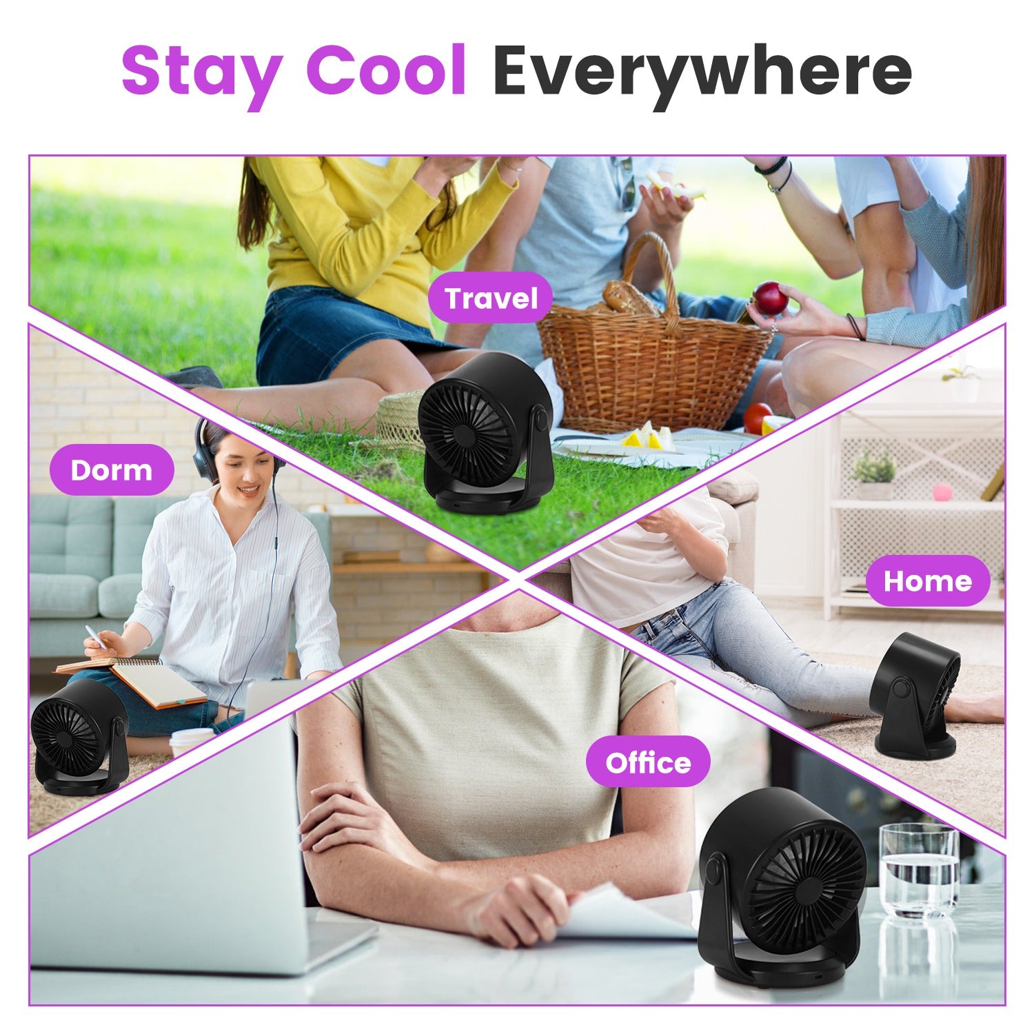 Rechargeable Desk Fan with 100 Speeds Wall Mount Design