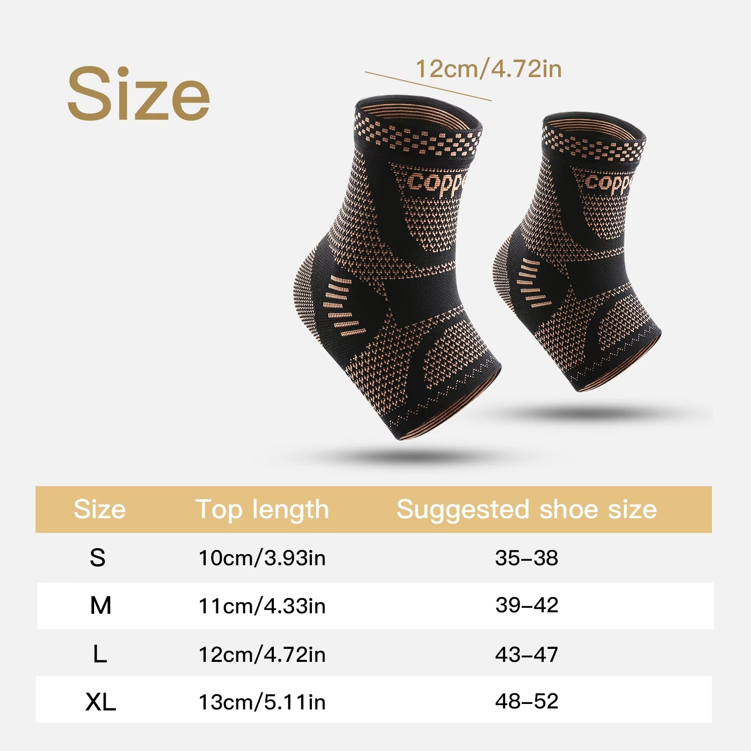 Copper Ankle Support Brace Compression Sleeve Socks Elastic Foot Pain Relief 1pc