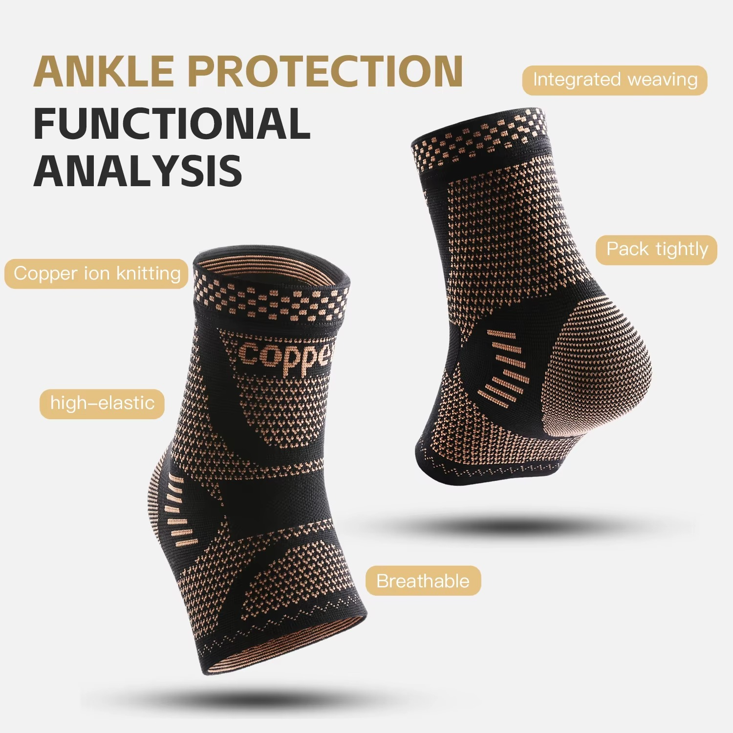 Copper Ankle Support Brace Compression Sleeve Socks Elastic Foot Pain Relief 1pc