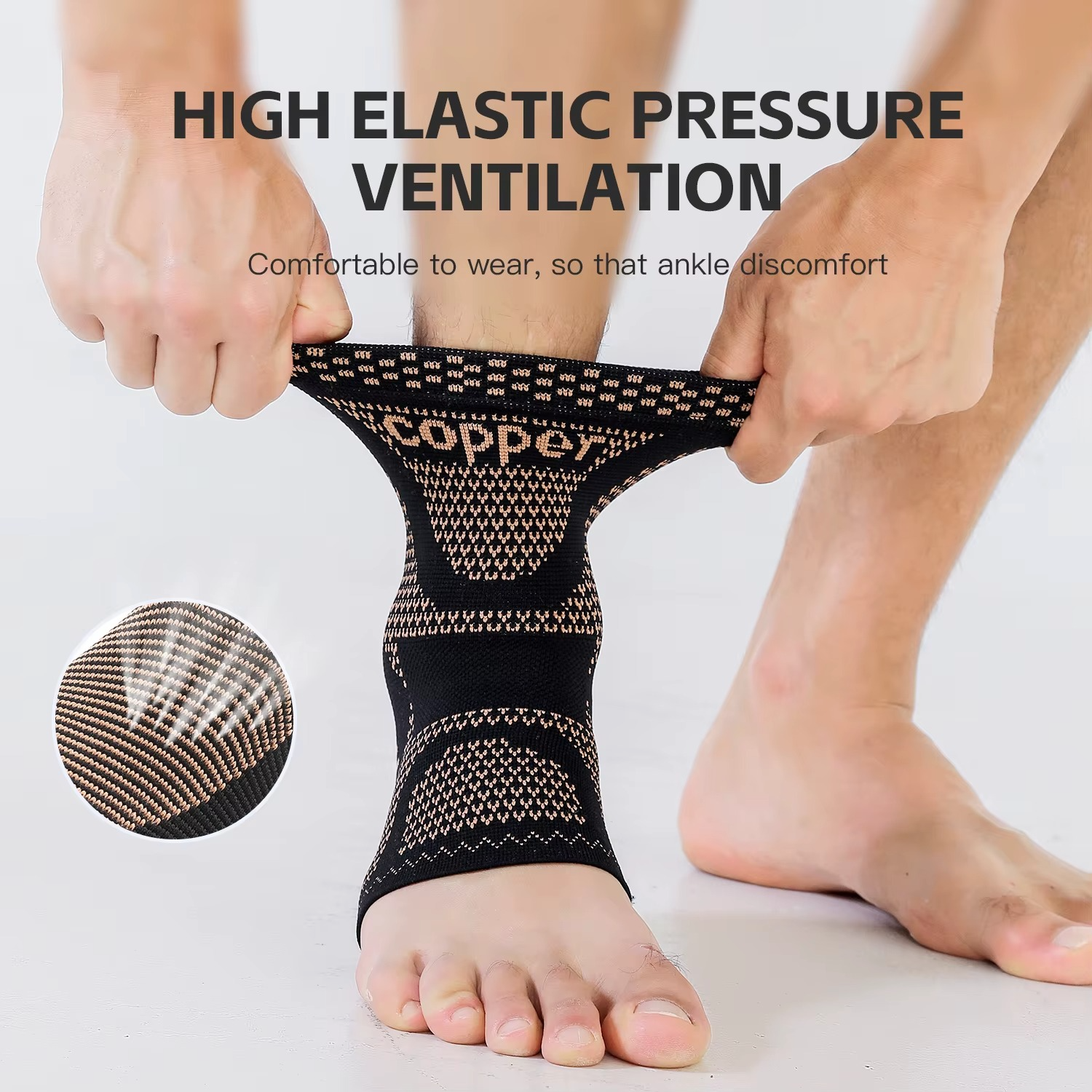Copper Ankle Support Brace Compression Sleeve Socks Elastic Foot Pain Relief 1pc