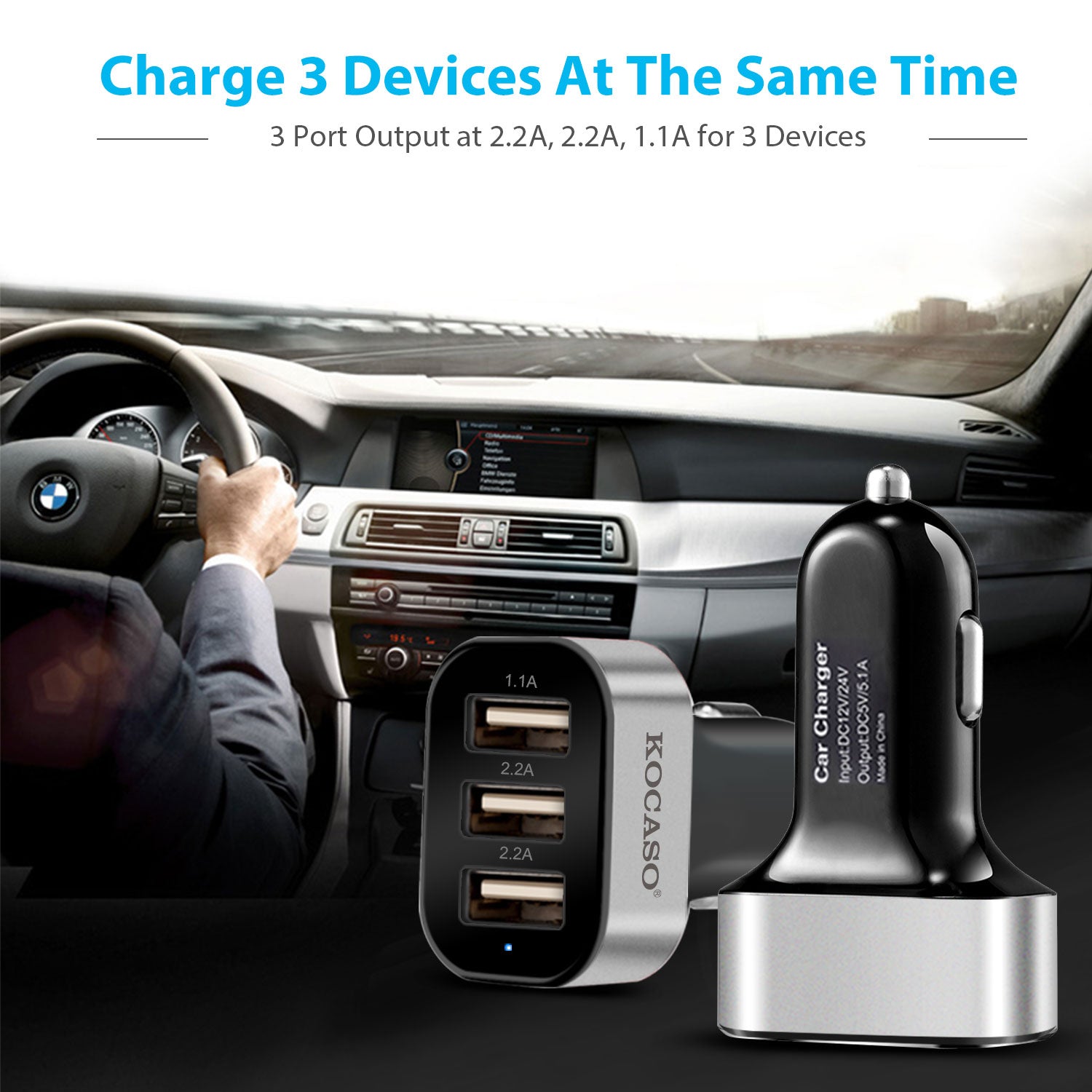 3 Port USB Car Charger 30W Fast Charging Adapter for Phones