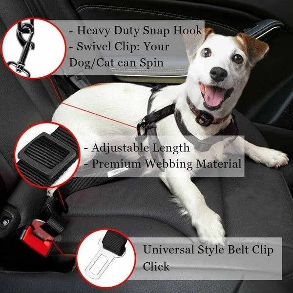 Secure Pet Seat Belt Set Adjustable Safety Harness for Car