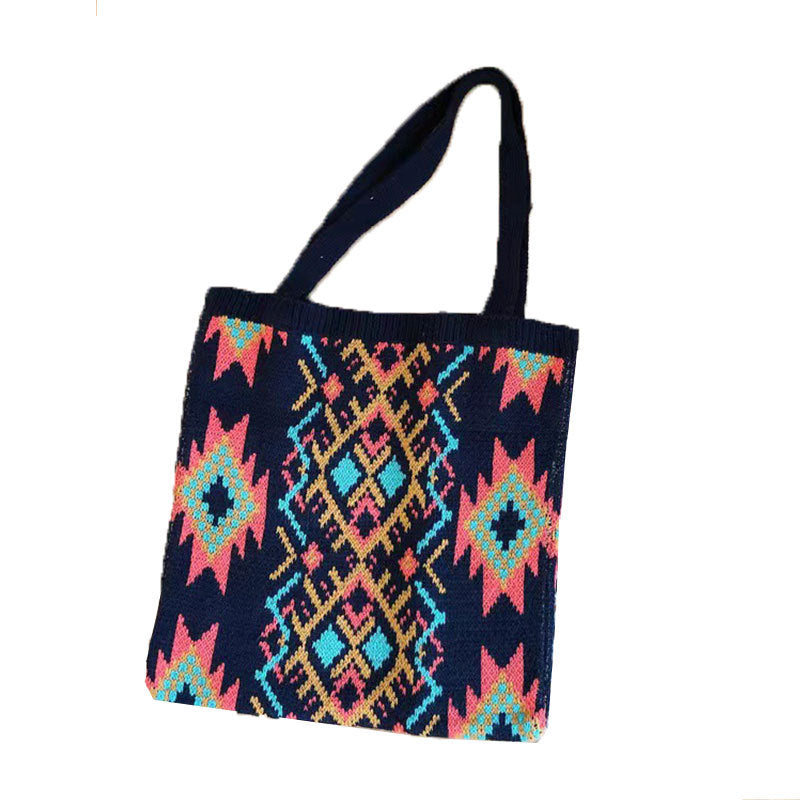 Retro Ethnic Style Wool Woven Shoulder Bag All Matching Fashion Tote Bag