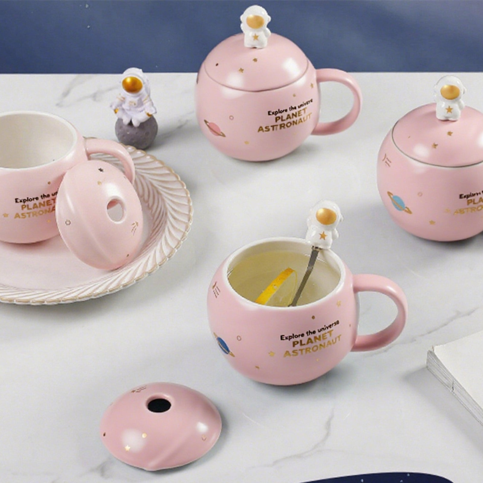 Pink Planet Ceramic Mug Cute Space Coffee Cup