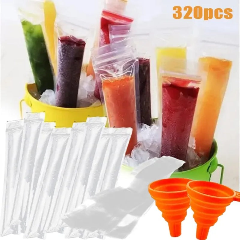 320pcs Ice Pop Bags BPA Free Popsicle Pouches with Funnels