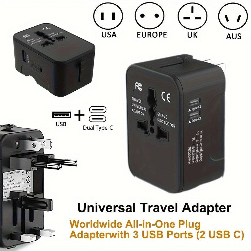 Universal Travel Adapter Worldwide All in One Plug with Dual USB
