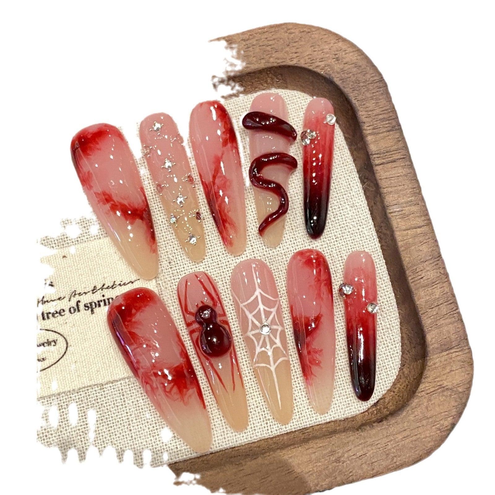 Long Chinese Style Red Press On Nails